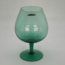 Hadeland Norway Brandy Balloon Glass Vase MCM Mid Century Design Green Glass