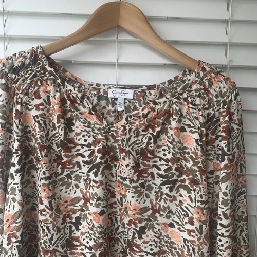 Jessica Simpson Damen Langarm Boho - V-Ausschnitt Bluse, Creme&Braun Gr. XL - Bild 2 von 12