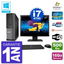 PC Dell 3020 SFF Ecran 27" Intel i7-4790 RAM 16Go Disque 500Go Graveur DVD Wifi