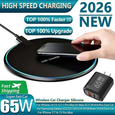 65W Wireless Fast Charger Charging Pad Dock for Samsung S25 S24 S23 S22 + Note20