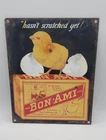 Vintage Bon Ami Hasn't Scratched Yet Weathered Porcelain Enameled Metal Sign