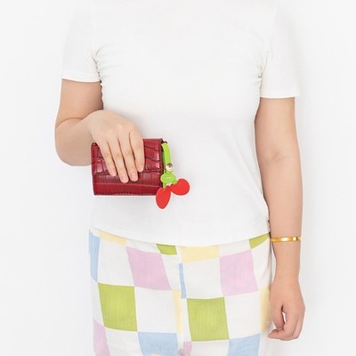 Vibrant Cherry Keychain with Heart Detail PU Leather Lovely Fashion Decoration