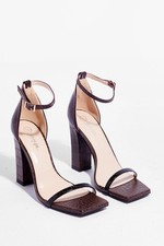 Dania by Nasty Gal, Brown faux croc leather 4.5" heel ankle strap sandals, SZ 8