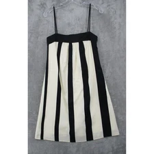 Zara Basic Dress Small Mini A Line Striped Babydoll Preppy Line Zip Ivory Black