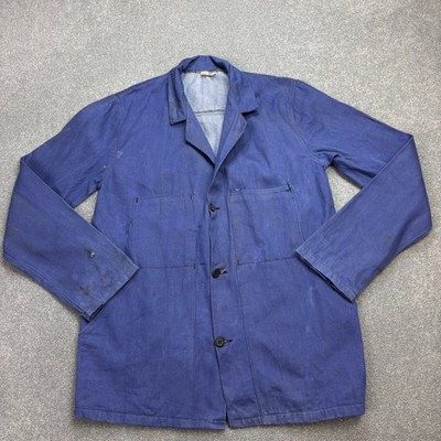Französische Jacke Erwachsene mittelblau Vintage abgenutzt Arbeitskleidung...