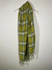 Pashmina Green Plaid 100% Pashmina Scarf 65" x 26"