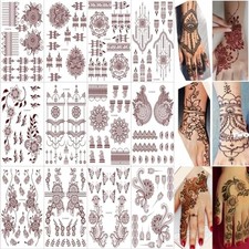 12 Sheets Henna Temporary Tattoo Kit, Waterproof Brown Tattoo Stickers Brown-2