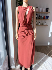 PRETTYLITTLETHING Rust Sleeveless Ruched Cut-Out Maxi Dress Cowl Neck Chiffon 6