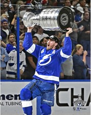 Ryan McDonagh Lightning Unsigned 2021 Stanley Cup Champs Raising Cup Photo