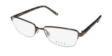 NEW ELLE 13451 EYEWEAR HALF-RIM BR 53-17-135 BROWN WOMENS BROWLINE METAL &