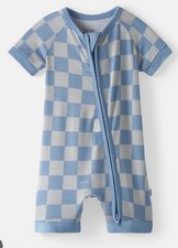 Little Sleepies Bamboo Dusk Blue Checks Shorty Zippy - 18-24 Months NWT