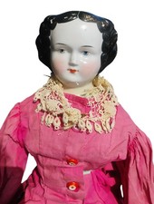Antique 22" China Head Doll Covered Wagon Flat Top German  READ Condition 