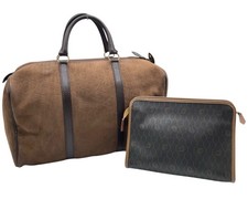 Christian Dior Trotter Suede Brown Boston/Honeycomb PVC Black Clutch 2ps i030778