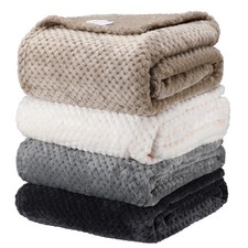 4 Pcs Flanne Fleece Throw Blanket for Bed Couch Large 3D Waffle Textured Soft...