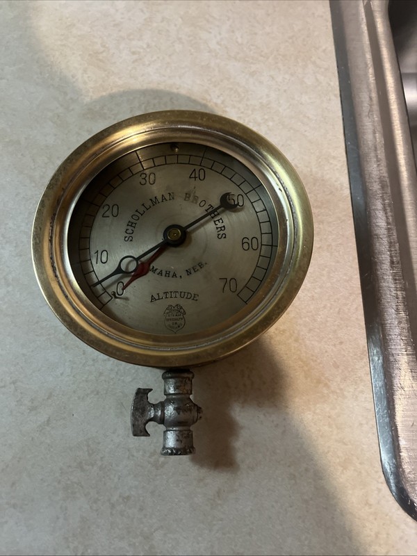 Scholler Brothers Omaha Nebraska. Brass Industrial Pressure Guage