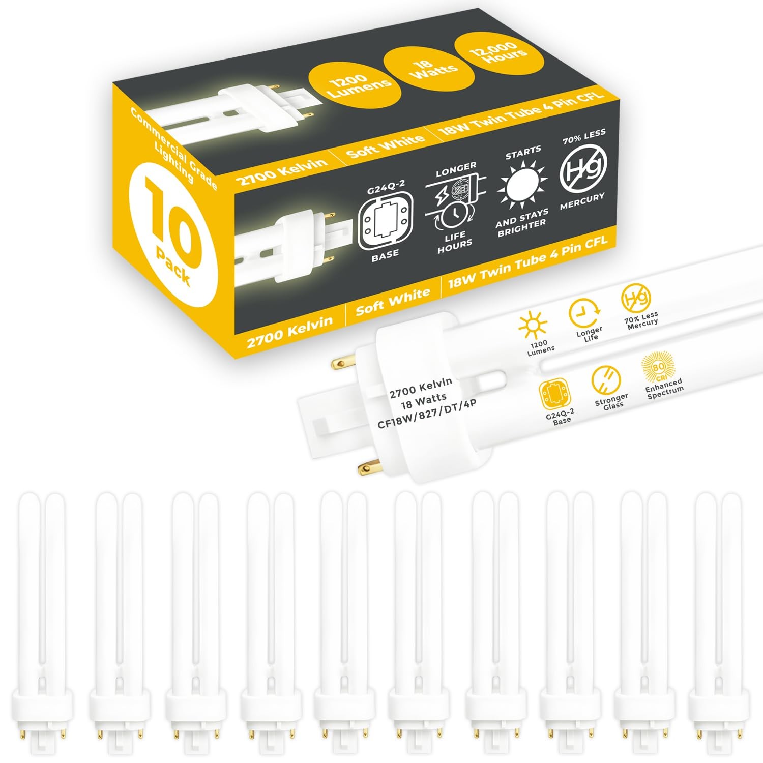 4 Pin G24q-2 Base 2700k Soft White 18w High Output 12...