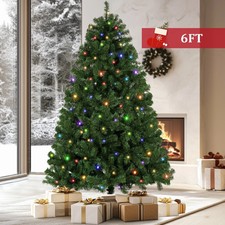 6ft Premium Pre-Lit Hinged Artificial Christmas Tree Colorful Lights Xmas Tree