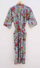Indian Bird Printed 100 Cotton Robe Long Kimono Sleepwear Night Kimono Dress