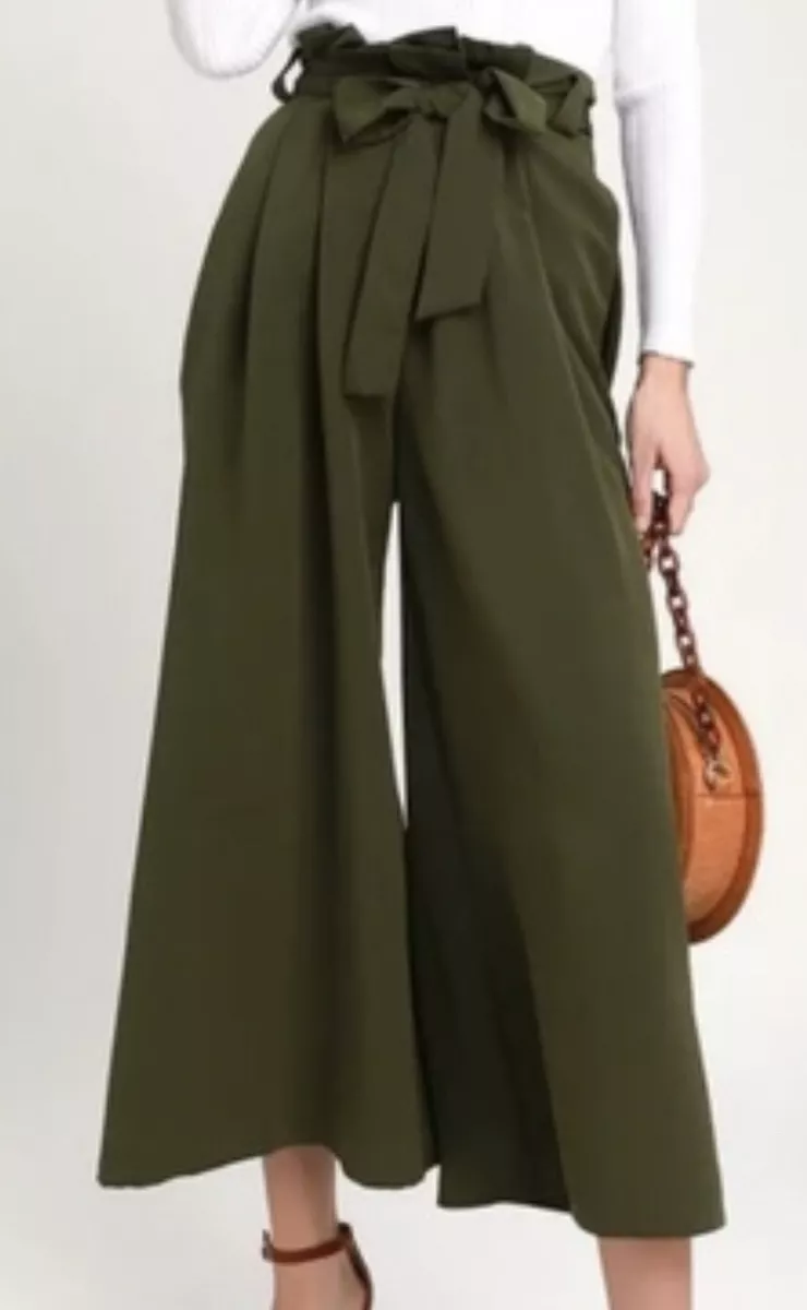 Paperbag waist wide leg shop crop pants