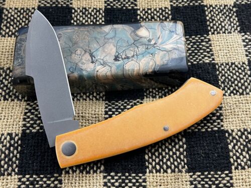 SACRED BEAR "TORY UTT" CUSTOM YELLOW PAPER MICARTA KRONOS CPM154 SLIPJOINT KNIFE - Picture 6 of 10