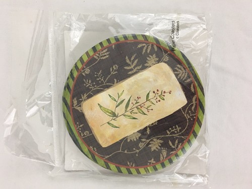Studio 18 Coasters Set of 6 Paper Coasters Green Leaf Leaves Red Berry Berries - Picture 2 of 4