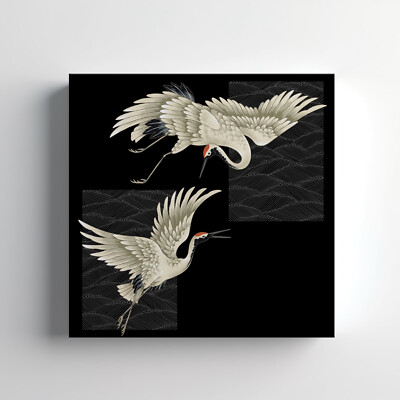 Schwarz Weiß Japanische Kranich Vögel Leinwandbild Wandbild, Wohndeko Wandbehang