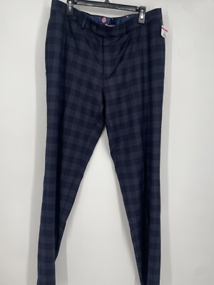 English Arrogant Laundry Mens Size 37 W Blue Plaid Dress Pants Pleated Unhemmed