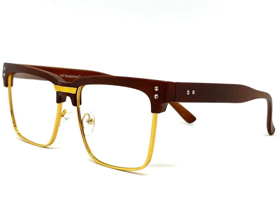 Para hombres Elegante Moderno Retro Lente Transparente Gafas Cuadradas Imitación Madera Marco Foto 4 de 4