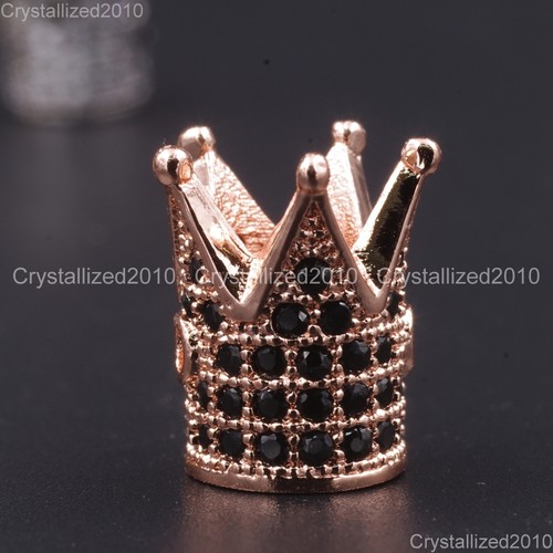 Zircon Gemstones Pave King Crown Bracelet Connector Charm Beads Silver Gold Rose - Picture 16 of 22