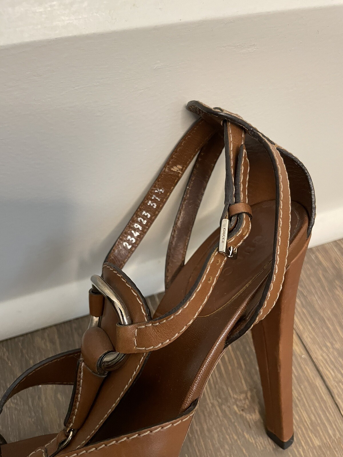 Gucci Brown Leather Heels Horsebit Platform Sandals s… Gem