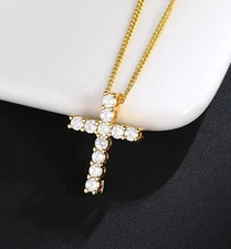 1Ct Diamond Cross Pendant Necklace with Chain 14K Yellow Gold Over Women's Men's