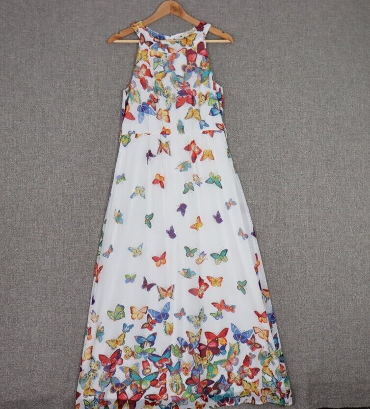 Yumi Womens Maxi Dress Size 10 Rainbow Butterfly Sleeveless A Line