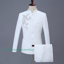 Chinese Tang Suit Men's Slim Fit 2Pc Suit Set Retro Standing Collar Jacket Pants