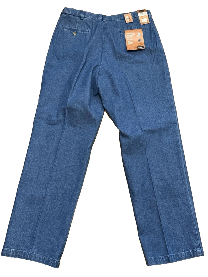 Pantalones de mezclilla Haggar Work To Weekend delanteros lisos cintura expandible 4111442256498 Foto 2 de 4