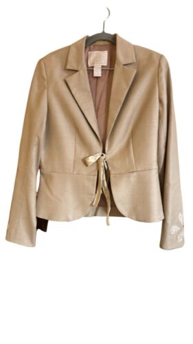 Rebecca Taylor Tan Tie Front Wool Blend Blazer Size 10 - Picture 3 of 10