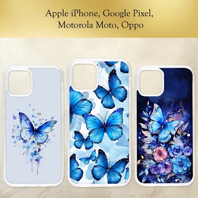 Handyhülle blau Schmetterling Blumenmuster Aquarell iPhone Motorola Pixel