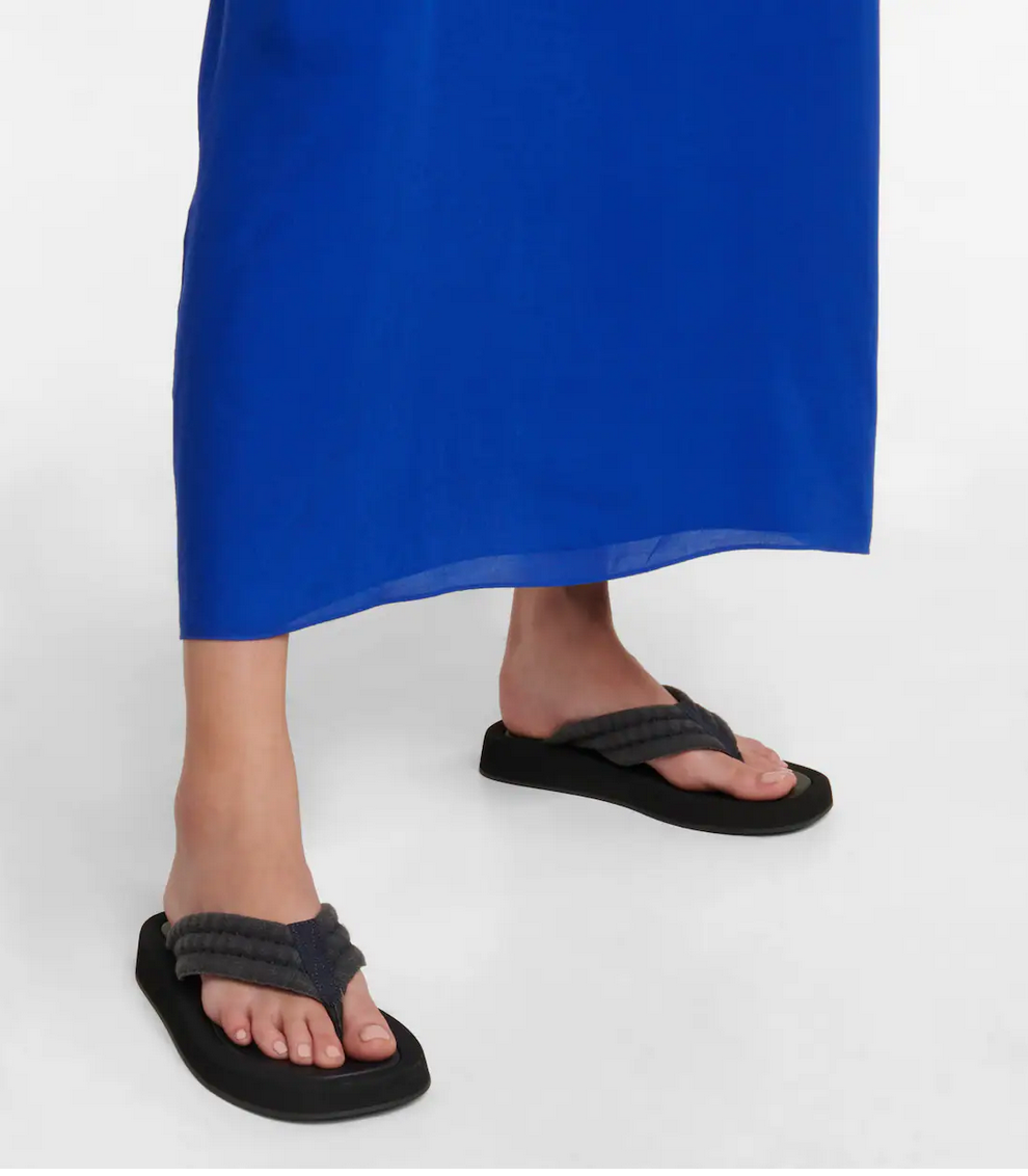 FILA Sandali infradito nuovi con scatola $925 The Row Ginza denim e camoscio plateau neri 40 10