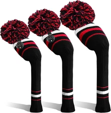 3Pcs/Set Golf Headcover Knit Pom Pom Sock Head Covers