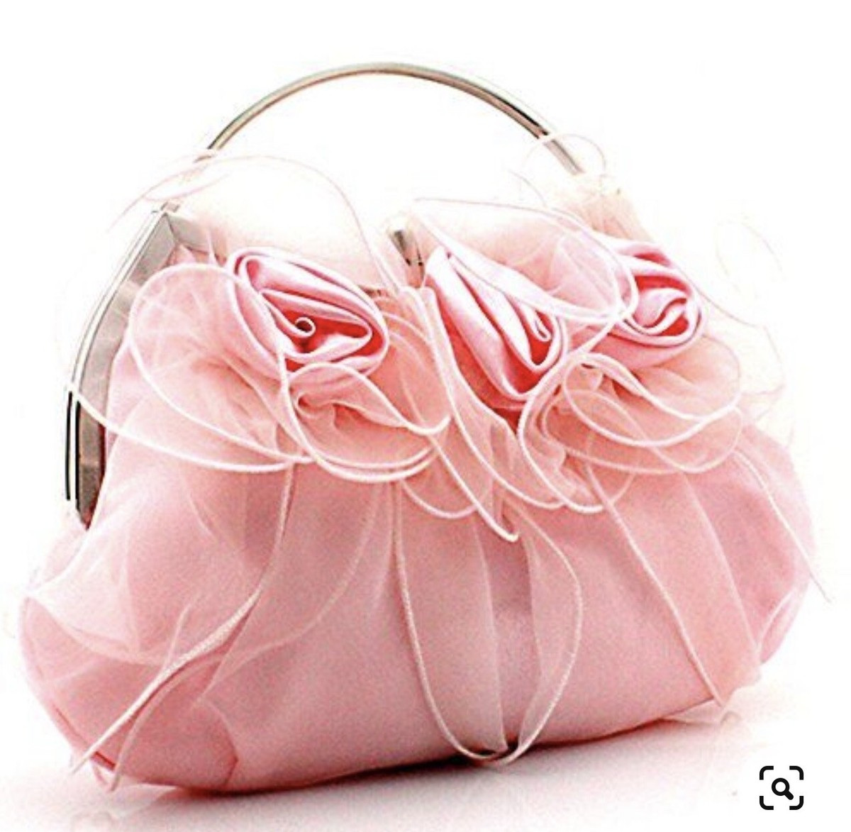 Pink Tulle Satin Flowers Roses Bridal Clutch Wristlet Purse