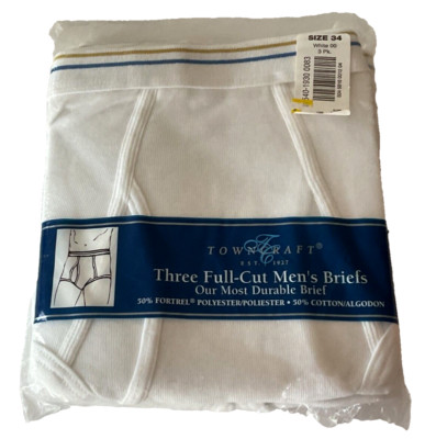 VINTAGE JCPENNEY TOWNCRAFT 3 PACK WHITE FULL-CUT BRIEFS SIZE 34 NEW IN PKG MEN S