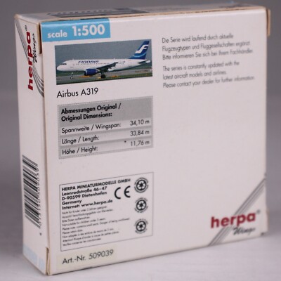 Herpa Wings 509039 Finnair Airbus A319-100 1:500 Model Airplane