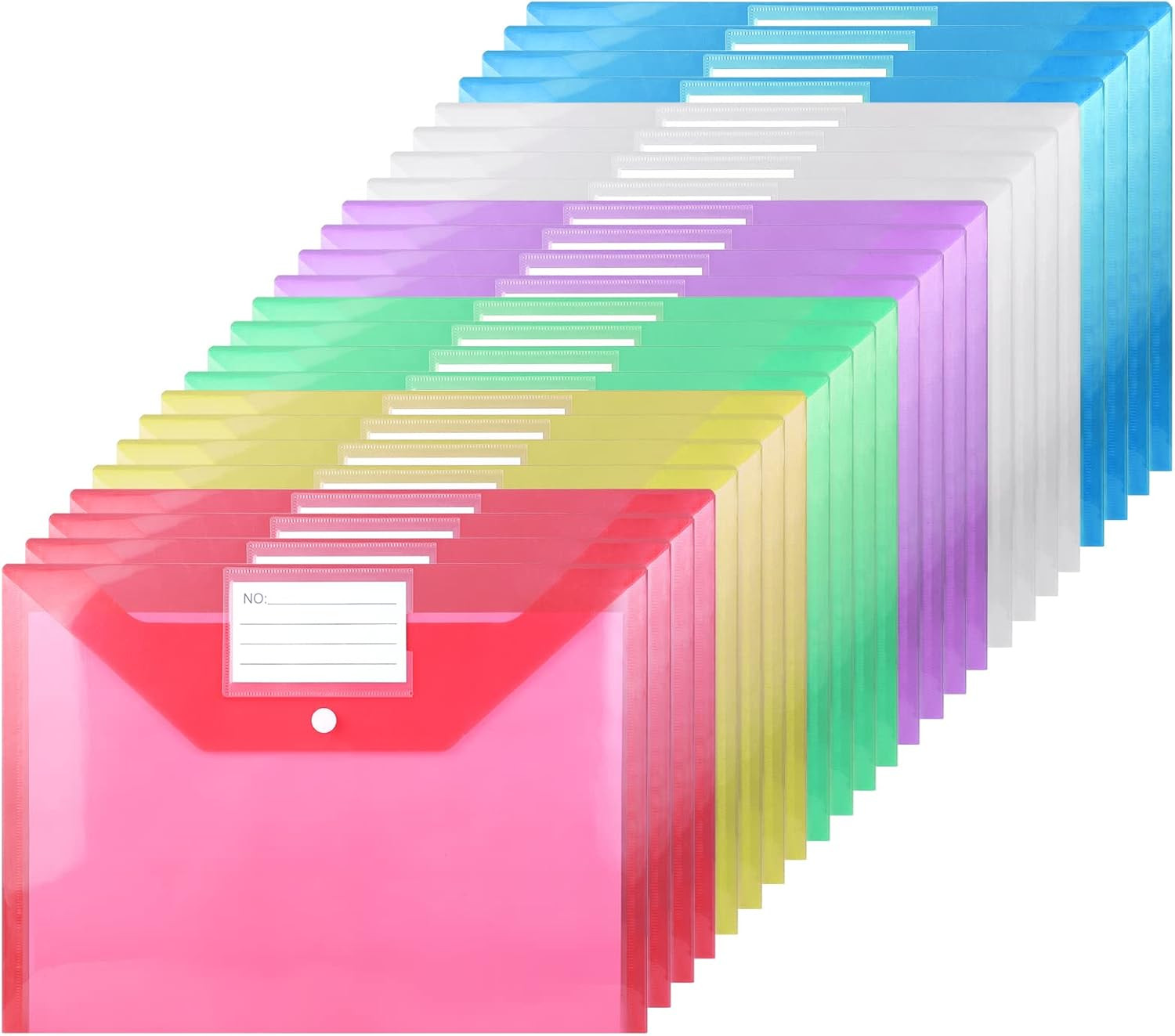 24PCS A4 Plastic Wallets Plastic Folders Waterproof Document Folders Popper Wall