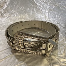 Silver Rhinestone Studded Wide Western Bling Belt with Buckle for Women