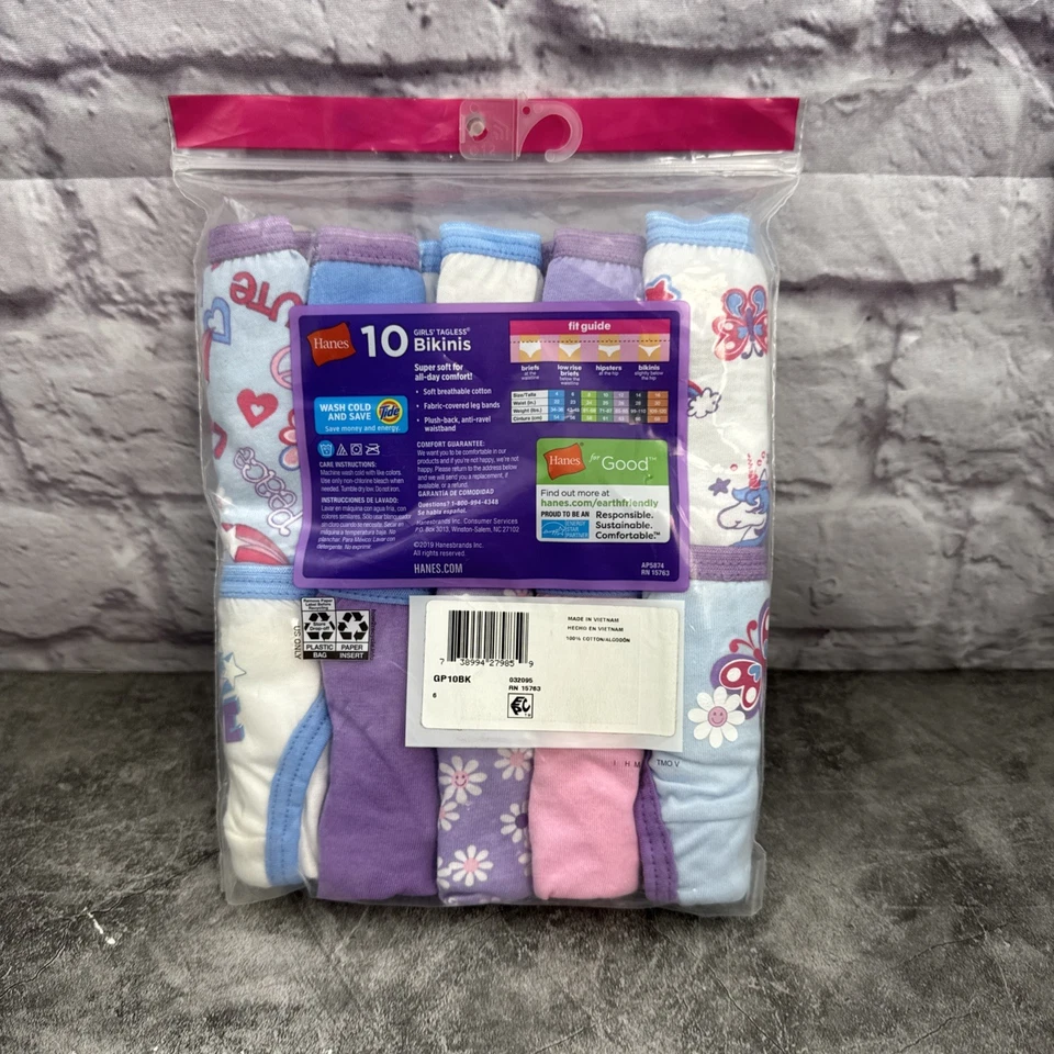 Paquete de 10 bikini Hane's Girls talla 6 cobertura completa sin etiquetas ajuste confiable nuevo con etiquetas Foto 2 de 2