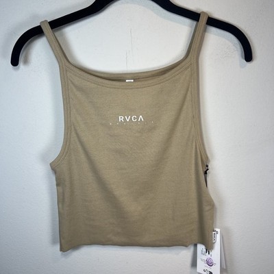 RVCA Haru Slide Tank Top Shirt Tan Ribbed Stretch Crop Summer Neutral  NEW Large