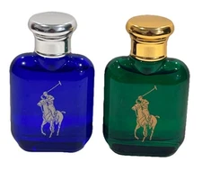 Ralph Lauren Polo Green Men EDT Mini 0.5 Oz+Polo Blue 0.5oz EDT Splash 2 Pcs.