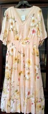 NWT J Gee Peach Floral Smocked Waist Lace Tiered Lined Peasant Dress 2X, 3X