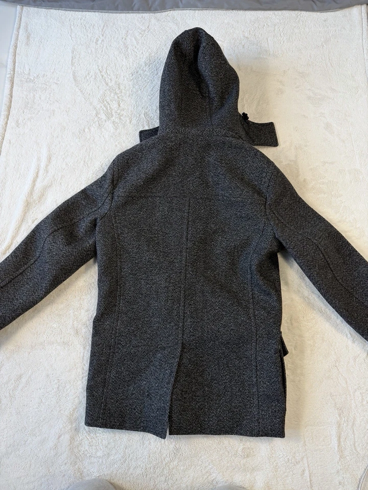 Express Mens Wool Blend Duffle Coat Sz L Toggle Hooded Parka | Melange Gray - Image 4 of 4