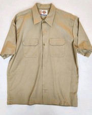 Dickies Mens Khaki Button-Up Short Sleeve Work Shirt XL Cotton Blend