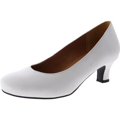 Array Womens Flatter White Leather Kitten Heels Shoes 6 Wide (C,D,W) BHFO 6373